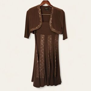 Dressbarn Brown 2-Piece Dress Set w/ Jacket |‎ Size 4 | Classic Career or Church